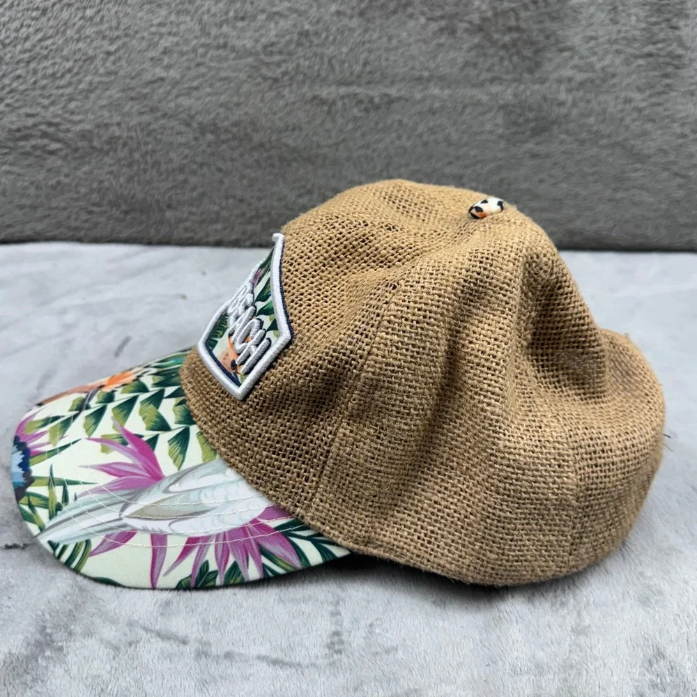 Lucky 7 USA Miami Beach Hat‎ Women Size 7 Tan Tropical Floral Excellent Burlap